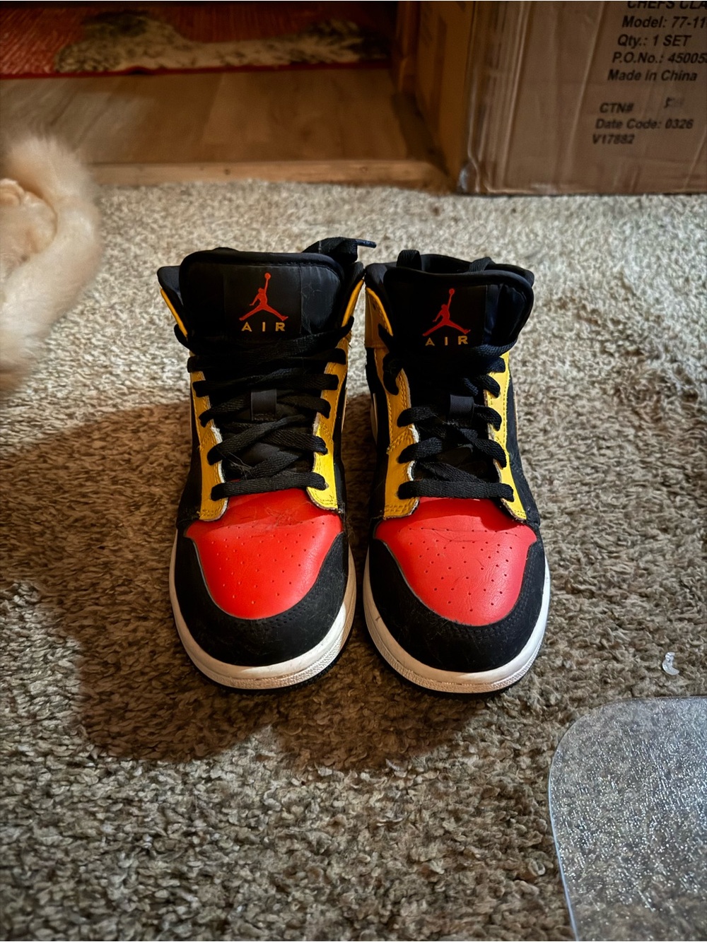 Jordan High-Top Sneakers in yellow, orange, and black